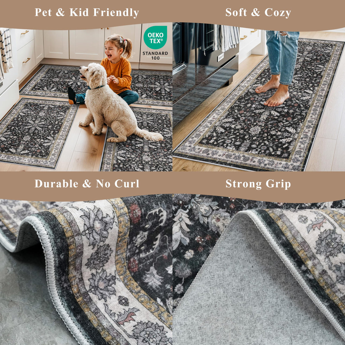 BYYVOO pet-friendly kitchen rug texture, soft underfoot for comfort.