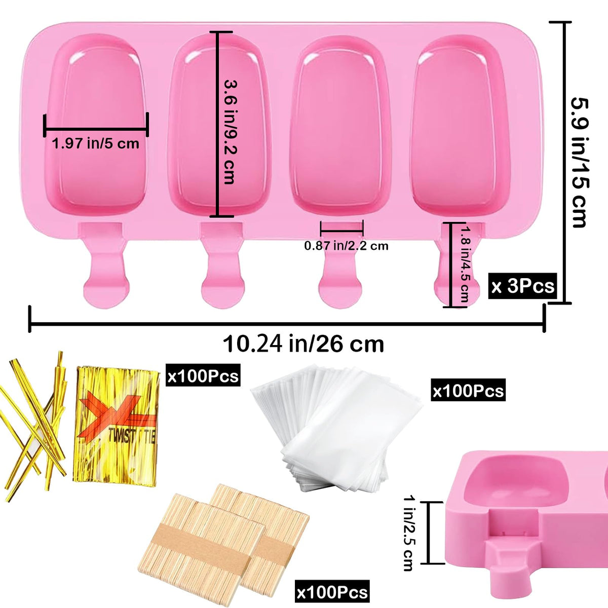 BZIDII four-cavity popsicle molds close-up showing precise shapes