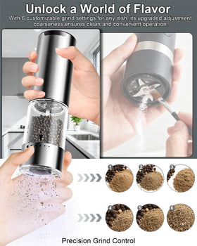 BZPP electric salt pepper grinder set side view for easy handling.