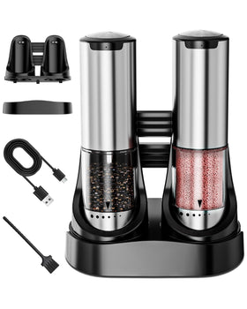 BZPP electric salt pepper grinder set top view showing compact one-handed design.