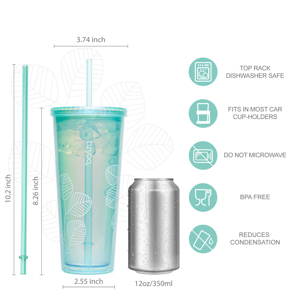 Bzyoo SIP 24oz tumbler top-rack dishwasher safe for easy cleaning.