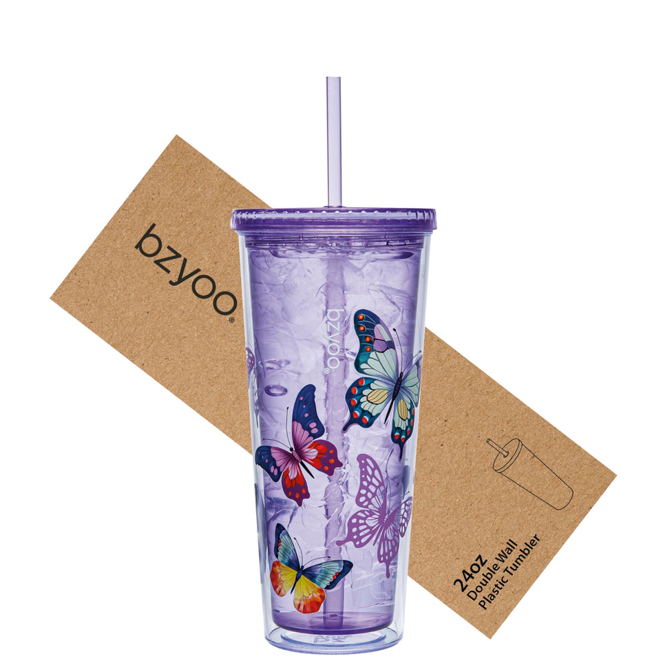 bzyoo SIP butterfly purple tumbler with lid for stylish iced coffee on the go