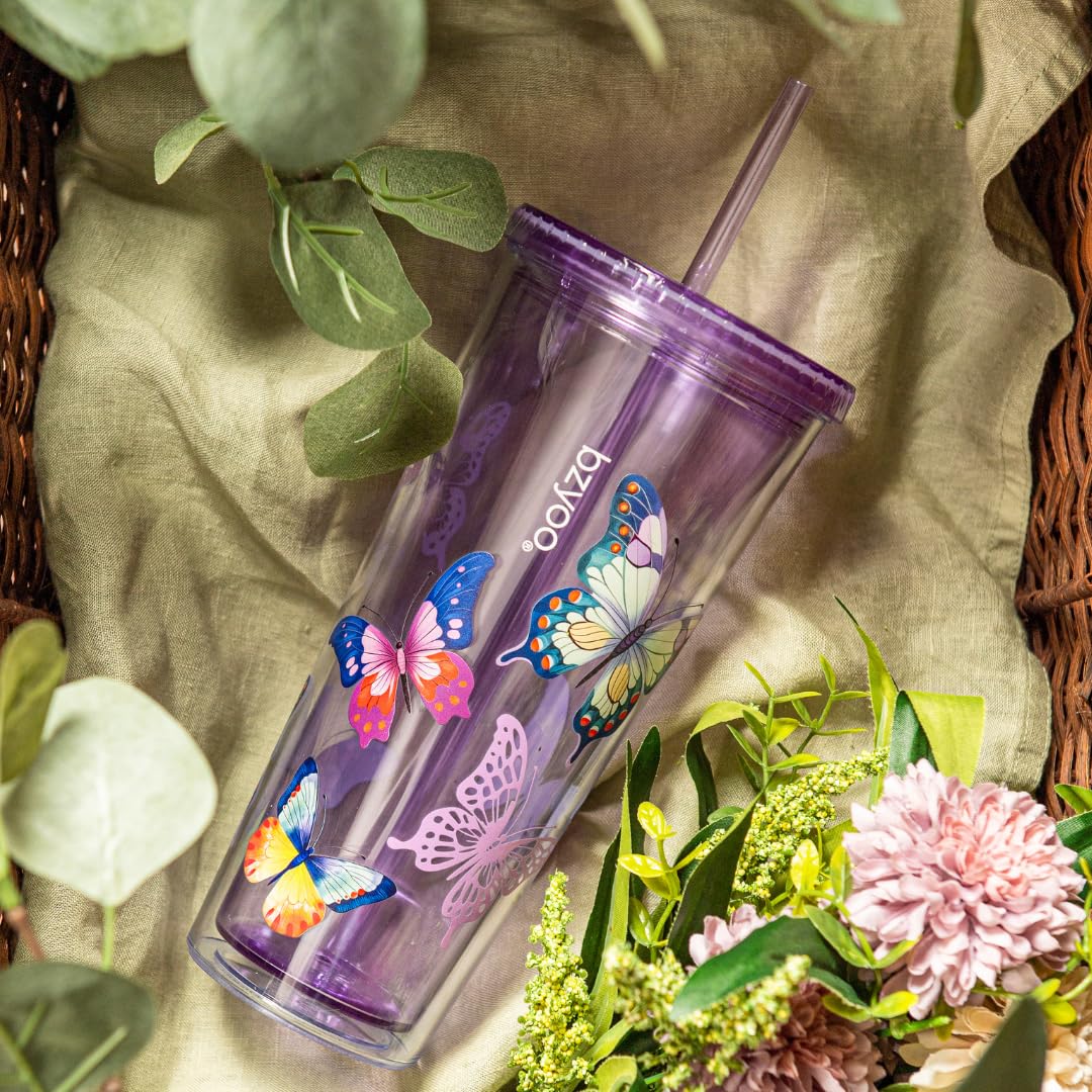 bzyoo SIP gift-ready butterfly purple tumbler in sleek packaging