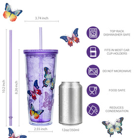 bzyoo SIP butterfly purple tumbler by poolside for cold drinks