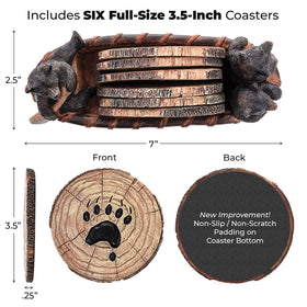 Handcrafted resin bear coasters with black bear figurines for durable table protection