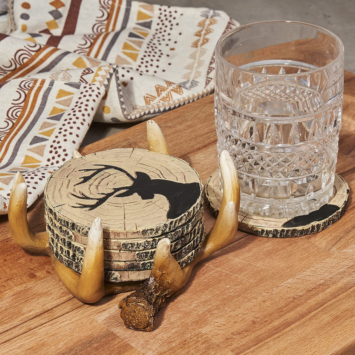 Cabin Obsession rustic cabin decor coasters safeguard furniture during gatherings.