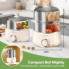 CACHOO egg cooker beige easy-clean design, dishwasher-safe parts for convenient maintenance.