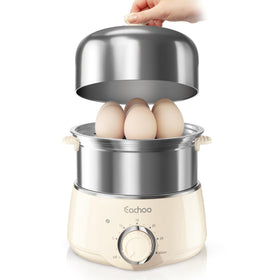 CACHOO egg cooker beige front view highlights compact kitchen-friendly design for dorms and small spaces.