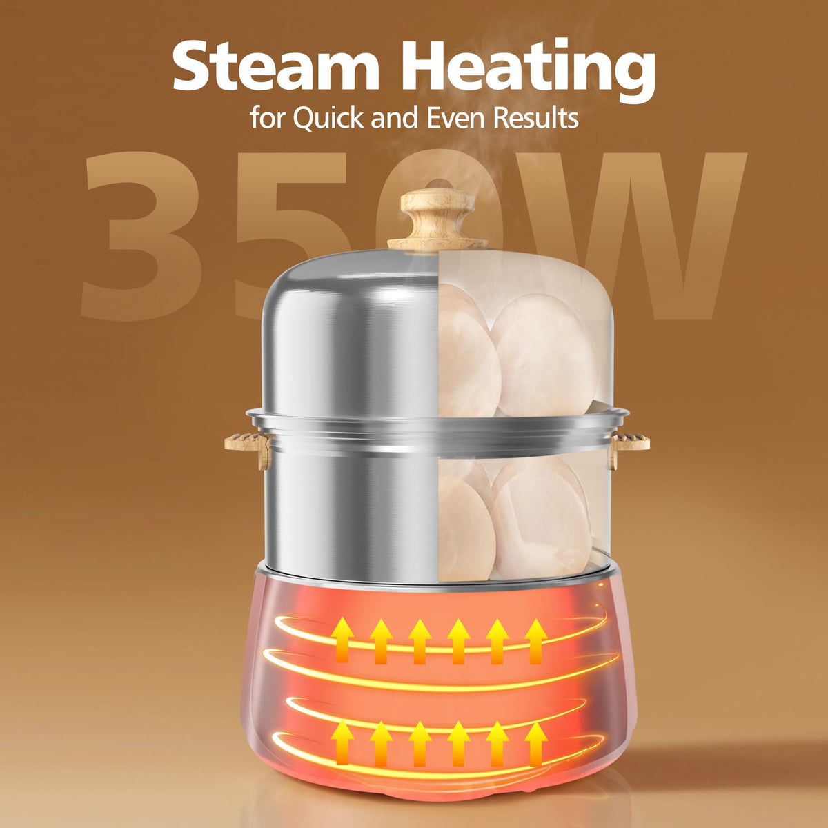CACHOO two-tier trays let you steam eggs and vegetables simultaneously.