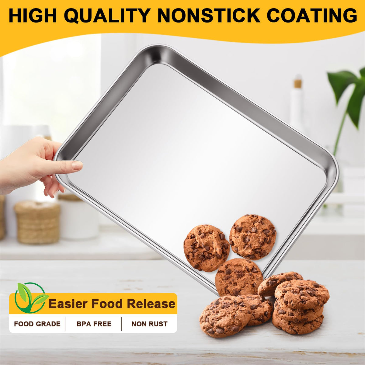 CACOLES baking sheet stackable design saves cabinet space between uses.