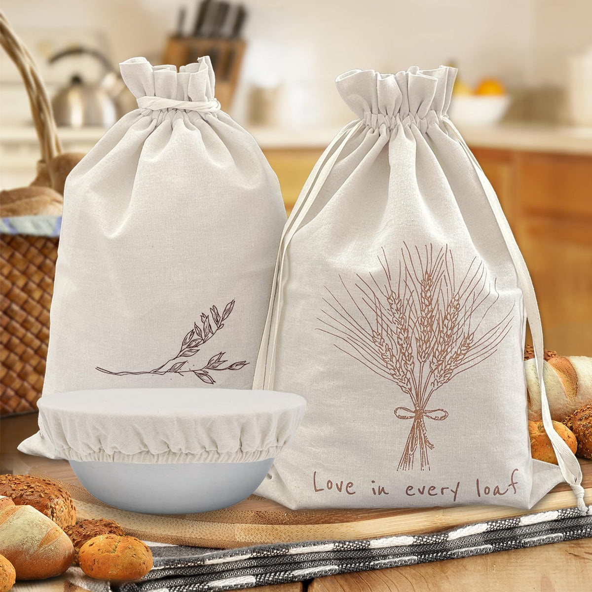 Cacolor bread bags 13x16 exterior with warm beige fabric for fresh, stylish bread storage.