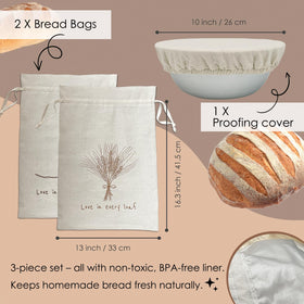 Cacolor bread bags interior lining ensures safe, non-toxic storage for homemade loaves.