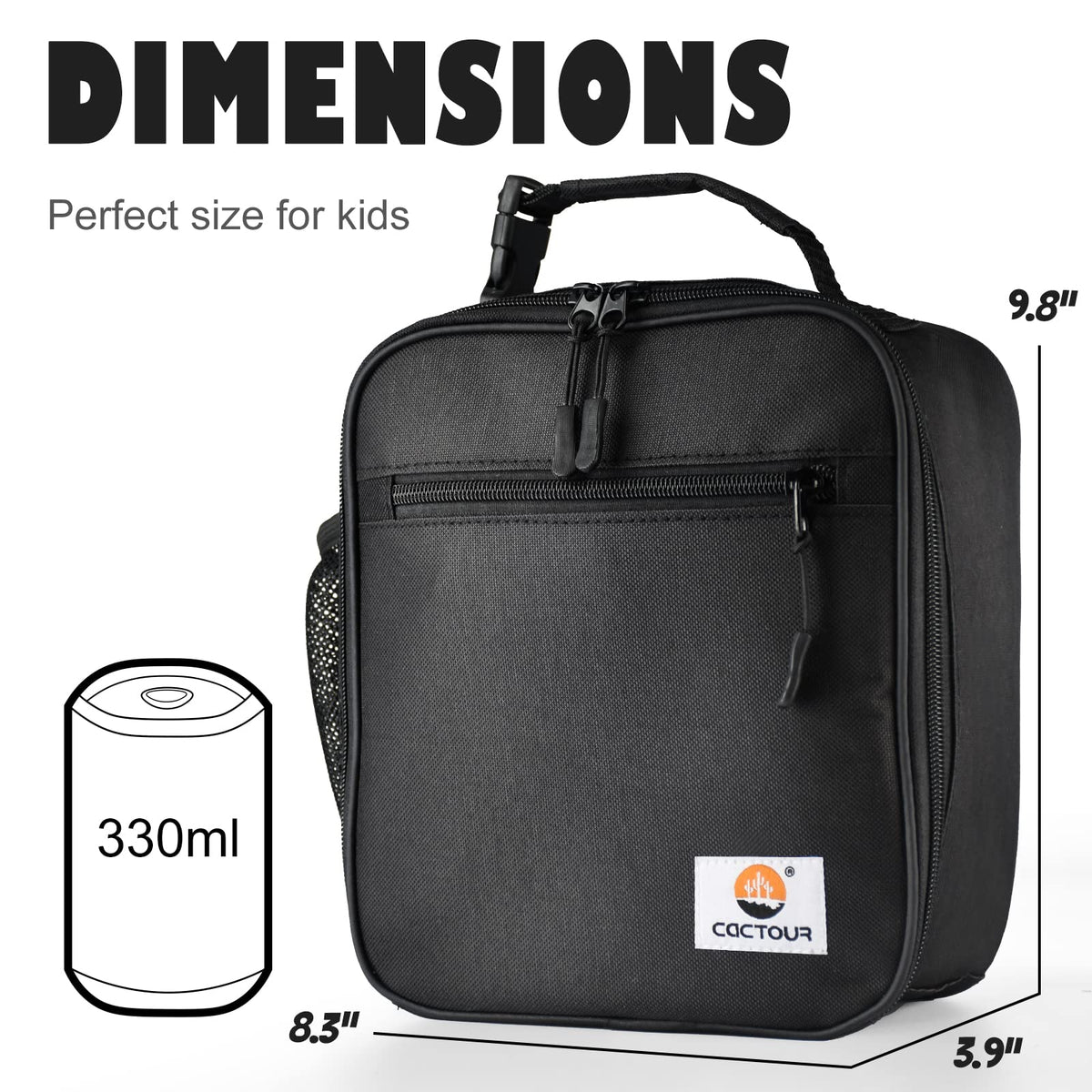 CaCTOUR lunch bag back view with detachable handle attached to backpack