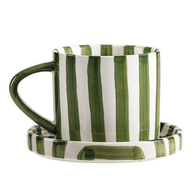 CACXKEP 8 oz mug with striped hand painted design and saucer for elegant coffee moments