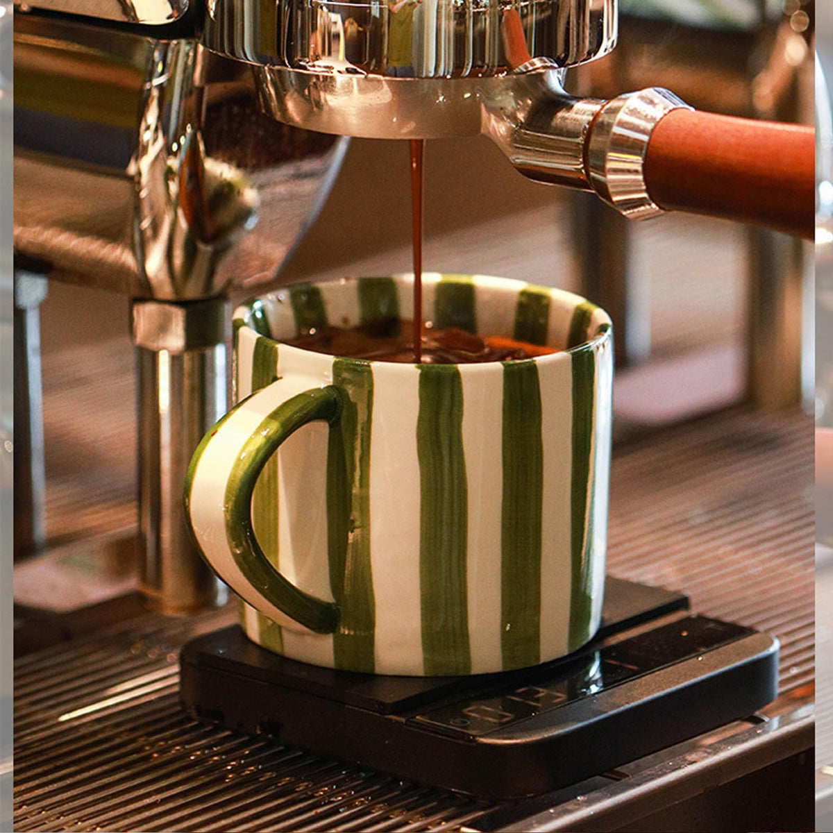 CACXKEP hand painted striped mug with saucer set for stylish everyday use