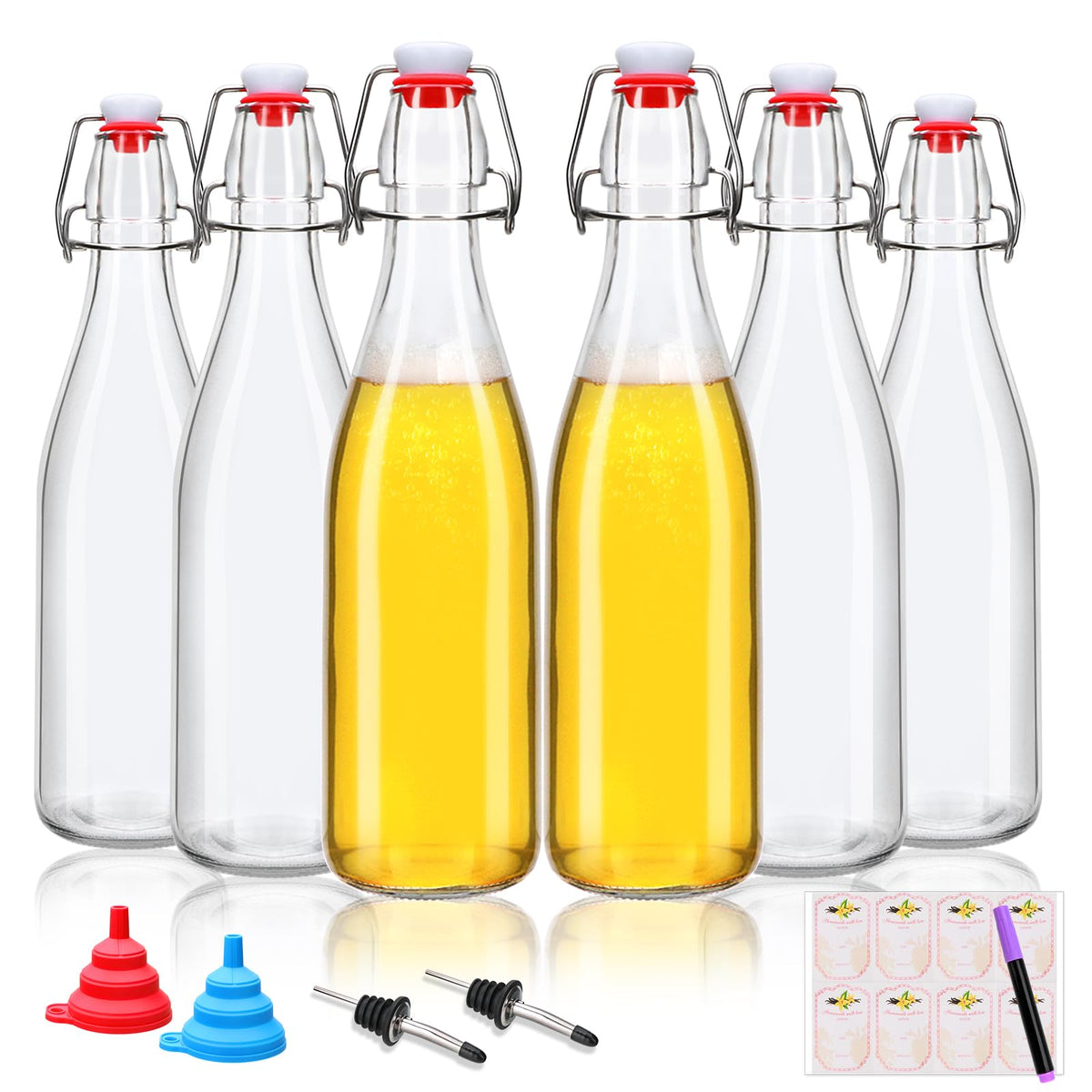 Cadamada 16oz swing-top glass bottle with airtight lid ideal for fermentation.