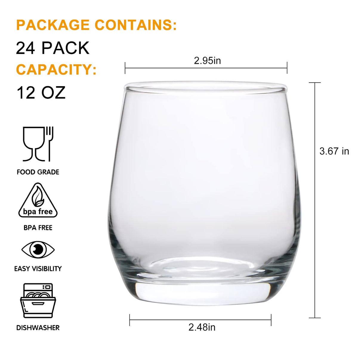 Cadamada stemless wine glass with smooth mouth for spill-free sipping.