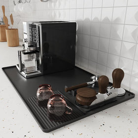 Cadetian coffee mat with leather-like surface hides stains and keeps counters tidy.