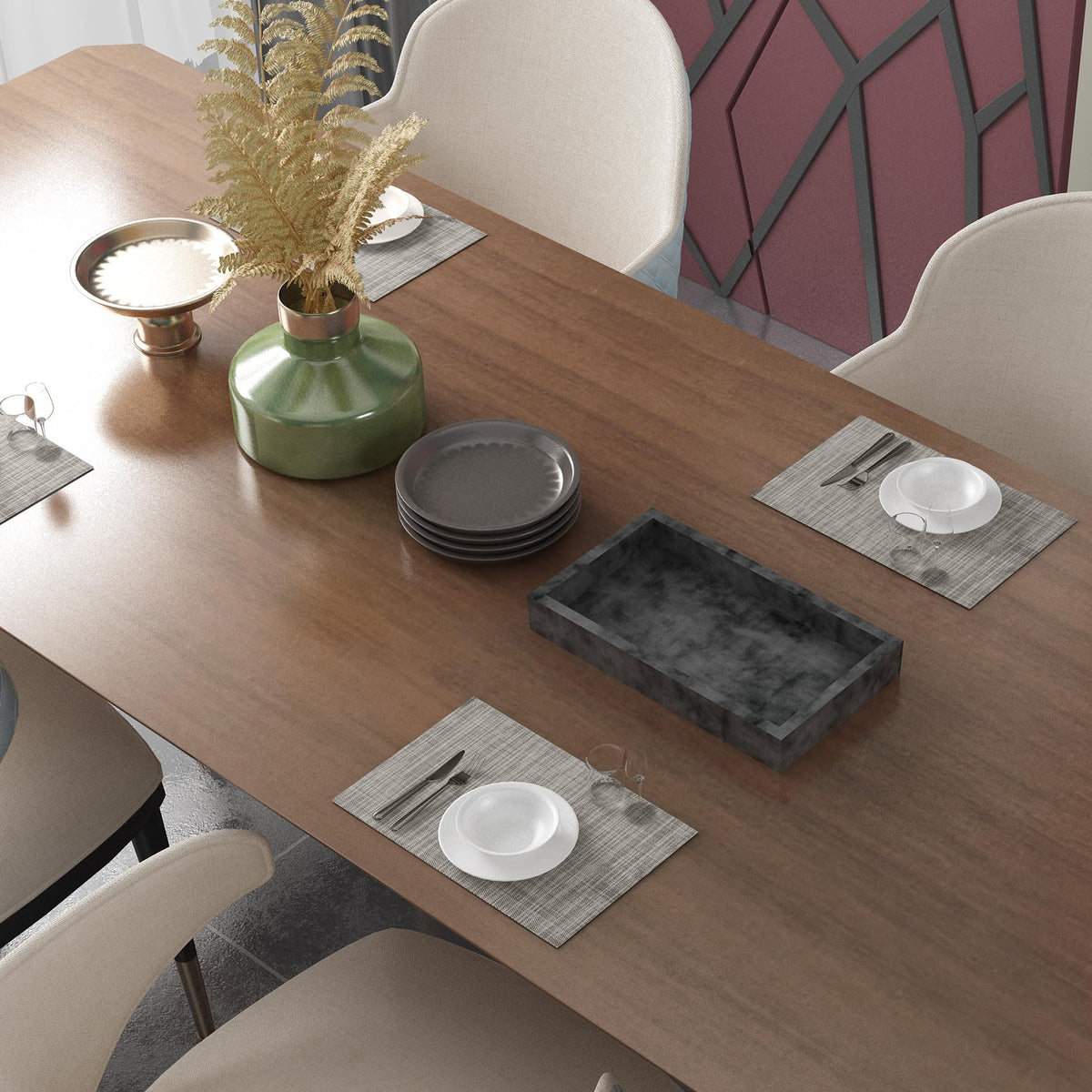 Full CADONO placemats set6 used for holiday dinner setting on table.