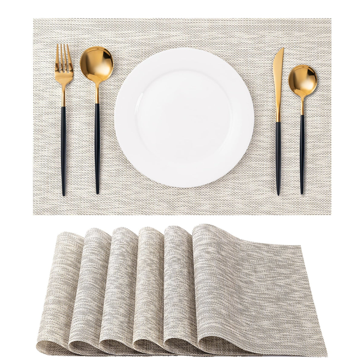 CADONO placemats set6 on dining table showing durable, washable surface.