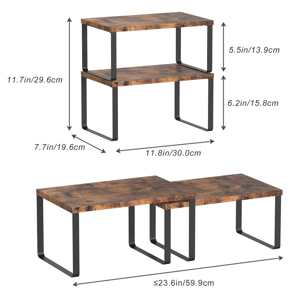CADUKE expandable stackable countertop rack in wood for extra storage