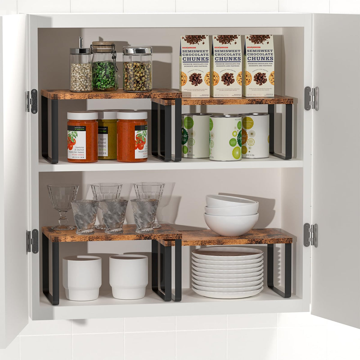 CADUKE two-tier spice organizer displaying jars and bottles neatly