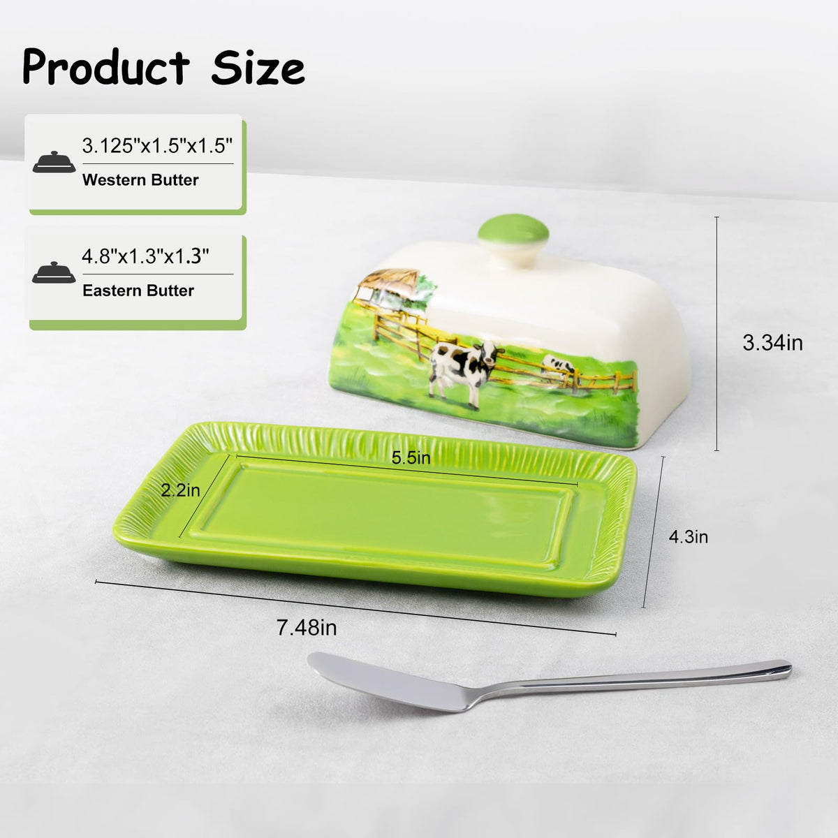 CADVJXZ embossed cow pattern butter keeper adds rustic charm and storage.