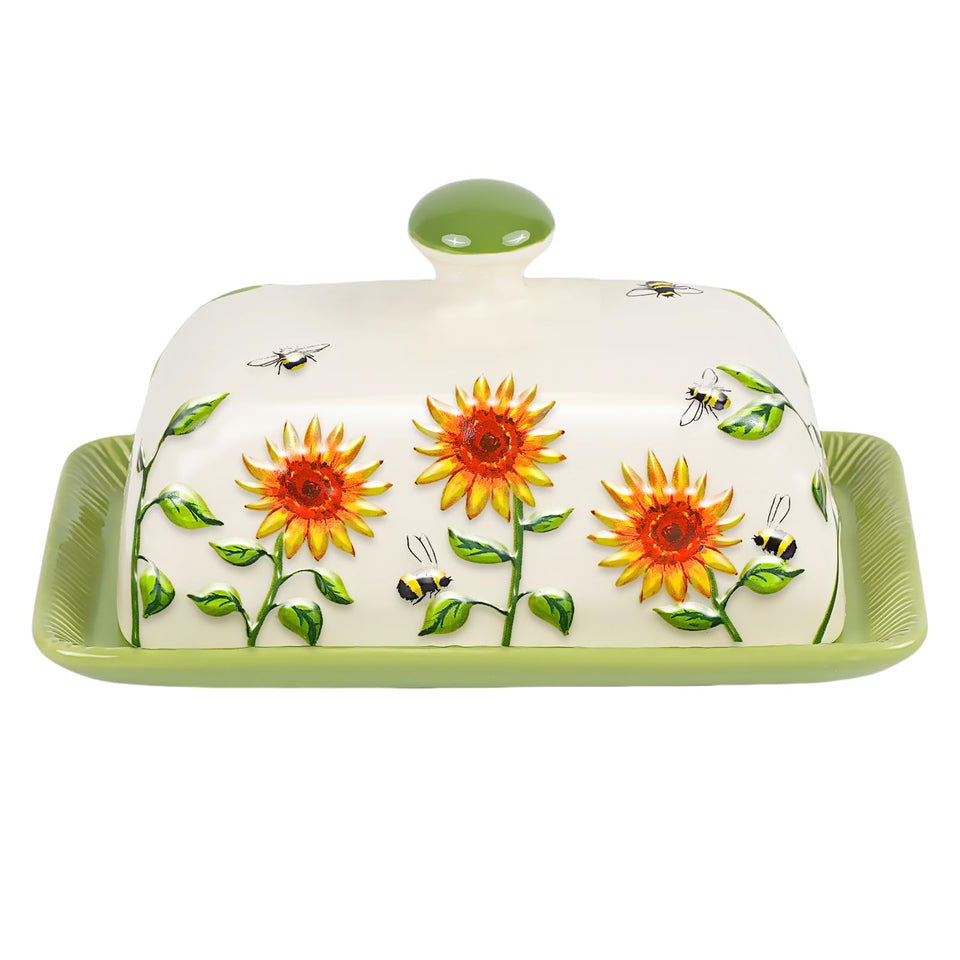 CADVJXZ sunflower butter dish with lid on countertop keeps butter fresh