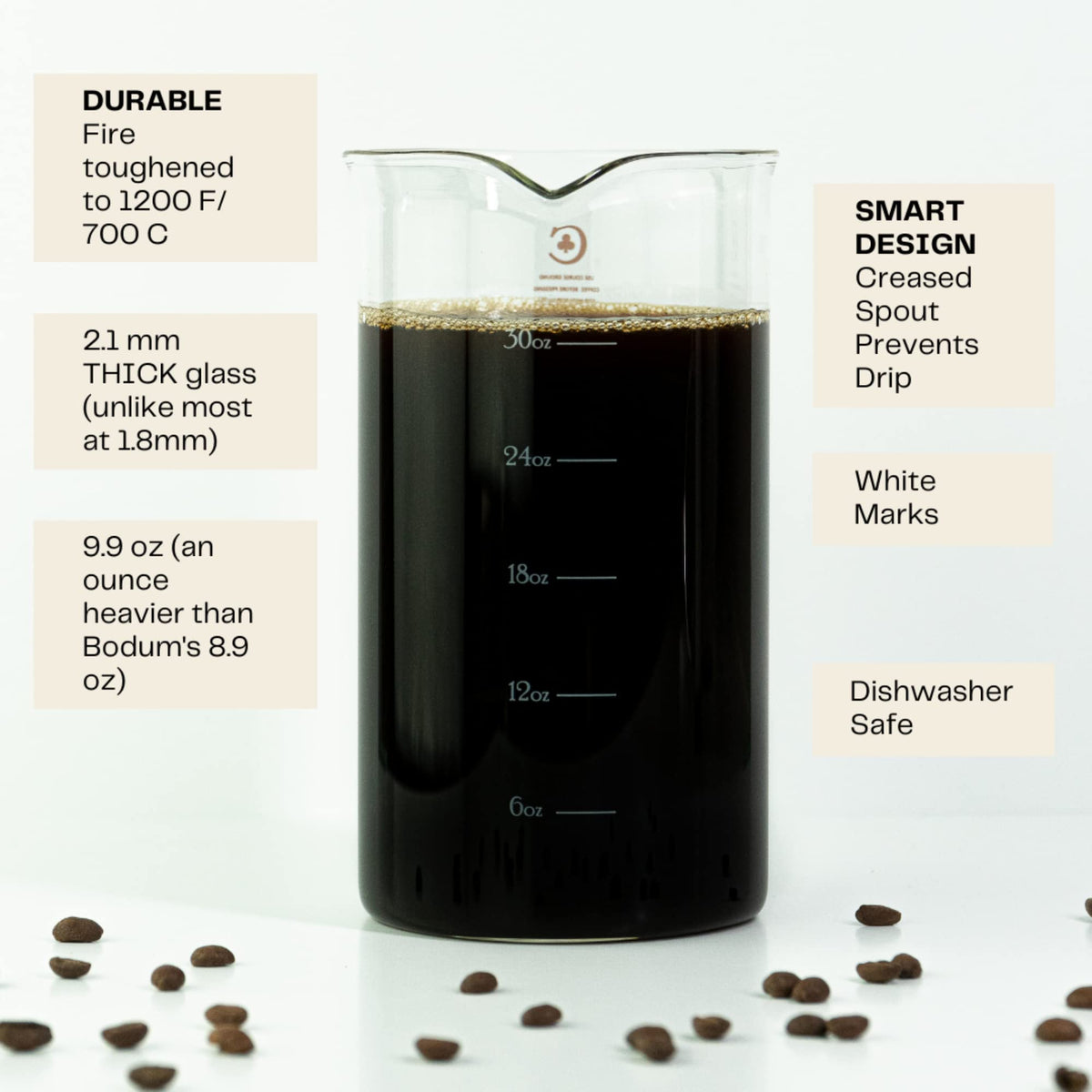 Cafe Crush Club creased spout for drip-free pouring into cups or carafes.