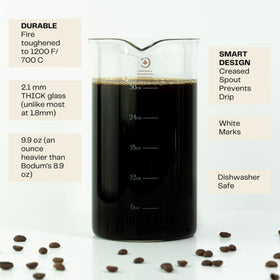 Cafe Crush Club creased spout for drip-free pouring into cups or carafes.