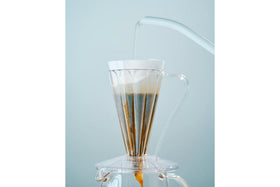 CAFEC Abaca+ Deep 27 white filter next to FLOWER DRIPPER DEEP 27, compatible for refined cups.