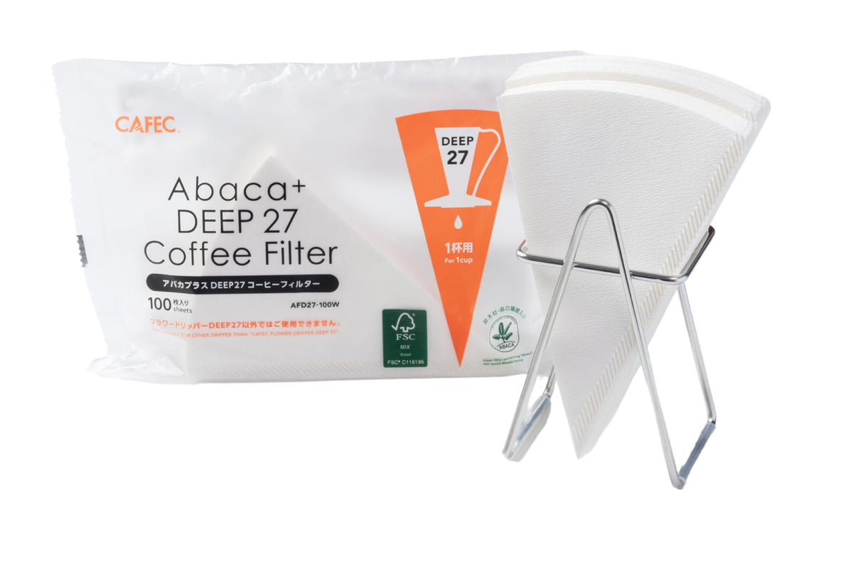 CAFEC Abaca+ Deep 27 white filter texture closeup, highlighting crepe structure for even brewing.