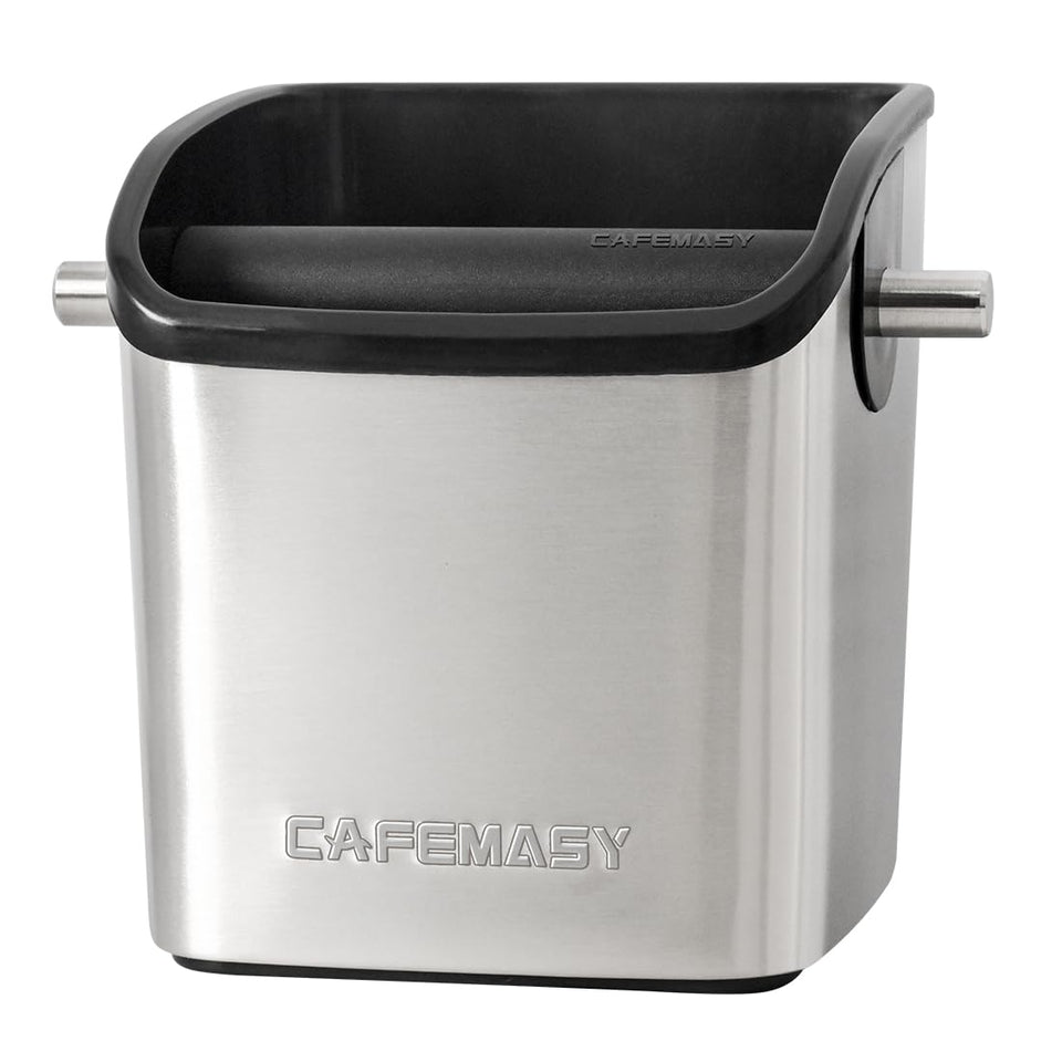 CAFEMASY espresso puck knock box with 10 cm opening for quick puck disposal.
