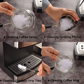 CAFEMASY nylon bristle brush cleans stubborn coffee residues around the group head.