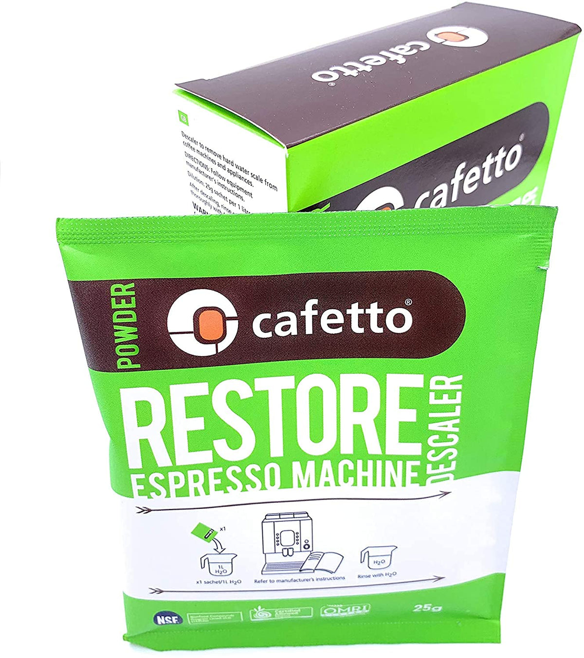 Powder dissolving in water with Cafetto Restore descaler to start the cleaning cycle.