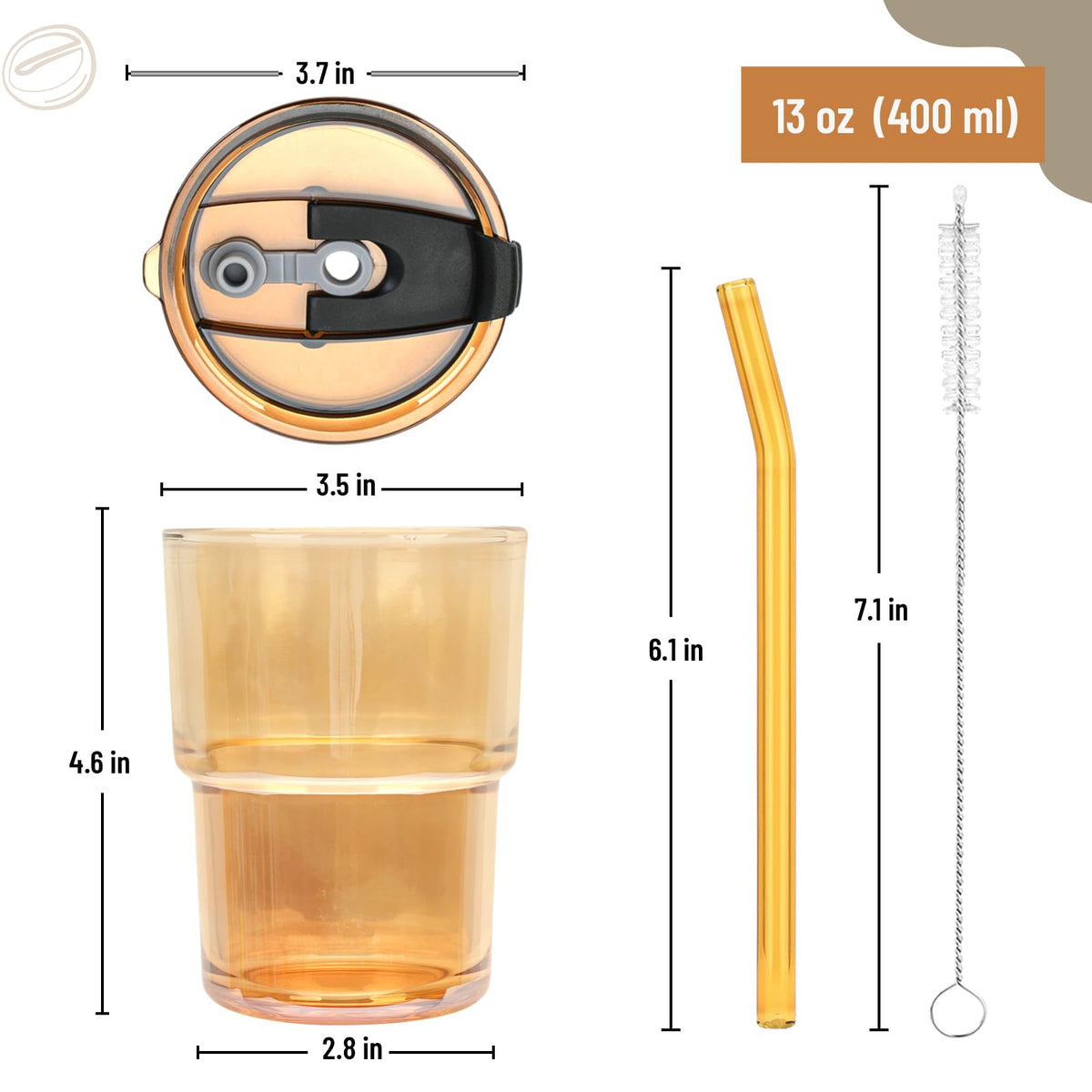 Cafezi amber tumbler great for juice, tea, or water.