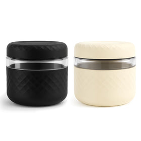 Cafezi 24oz glass lunch bowl with sealed lid for spill-free transport.