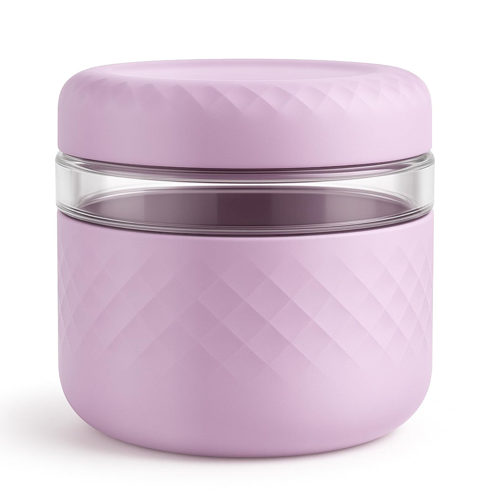 Cafezi 24 oz glass lunch bowl with lid showing leak-proof seal for on-the-go meals