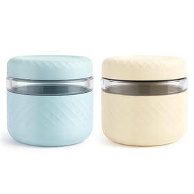 Cafezi 24oz glass lunch bowl with lids for secure on the go meals.
