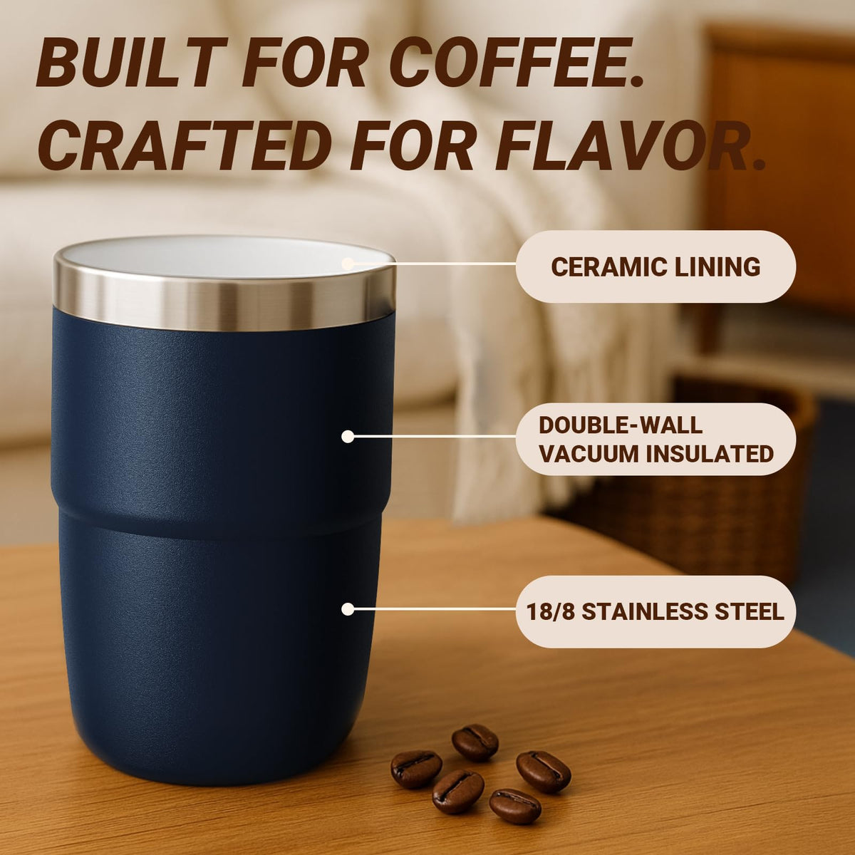 Cafezi double-wall insulation maintains temperature and keeps exterior dry.