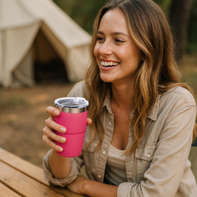 Cafezi navy cup adds a stylish touch to home or outdoor moments.