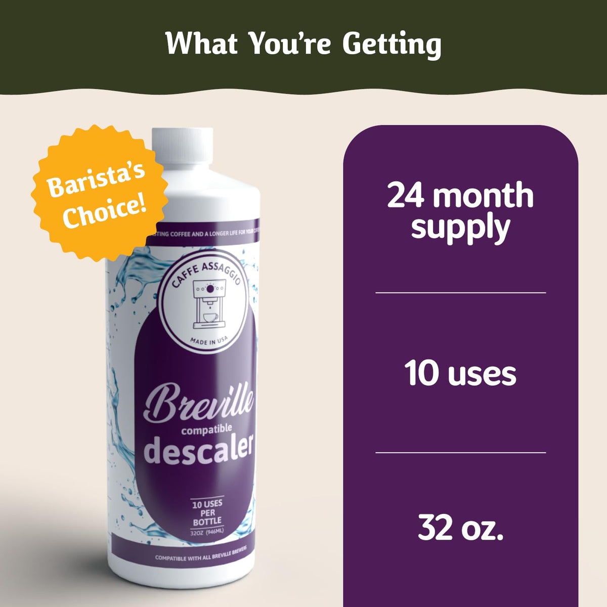 Caffe Assaggio Breville Descaler box packaging showing eco-friendly kit