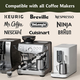 Caffe Assaggio compatibility graphic highlights Keurig and Nespresso compatibility
