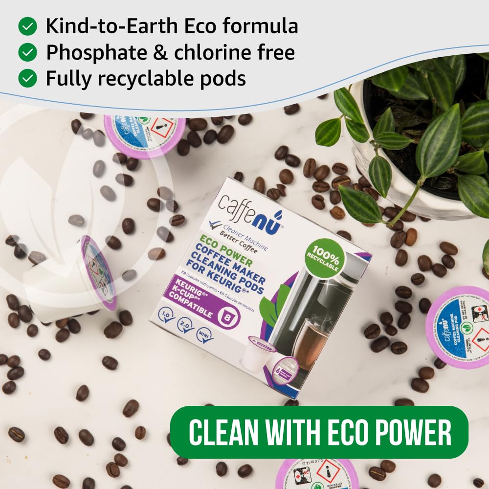 Caffenu cleaning steps for Keurig machines illustrated in quick-use guide