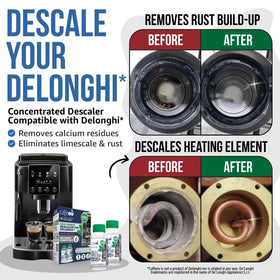Two bottles boxed for Delonghi coffee machine maintenance.