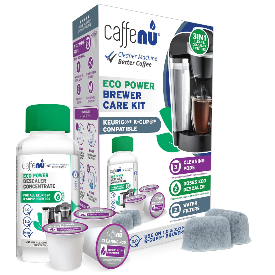 Caffenu Keurig descaling solution bottle ready for a deep clean and mineral buildup removal.