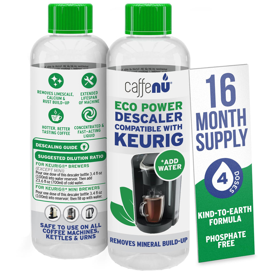 Caffenu Keurig Descaler bottles front view for mineral removal and upkeep
