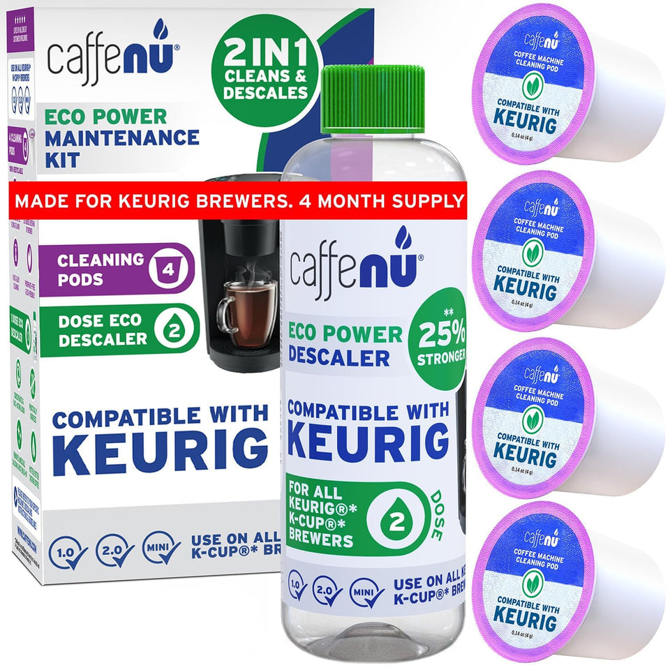 Caffenu Keurig descaler liquid bottle for mineral removal and cleaner performance