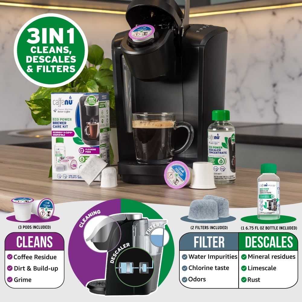 Caffenu Keurig descaler liquid being poured for easy use.
