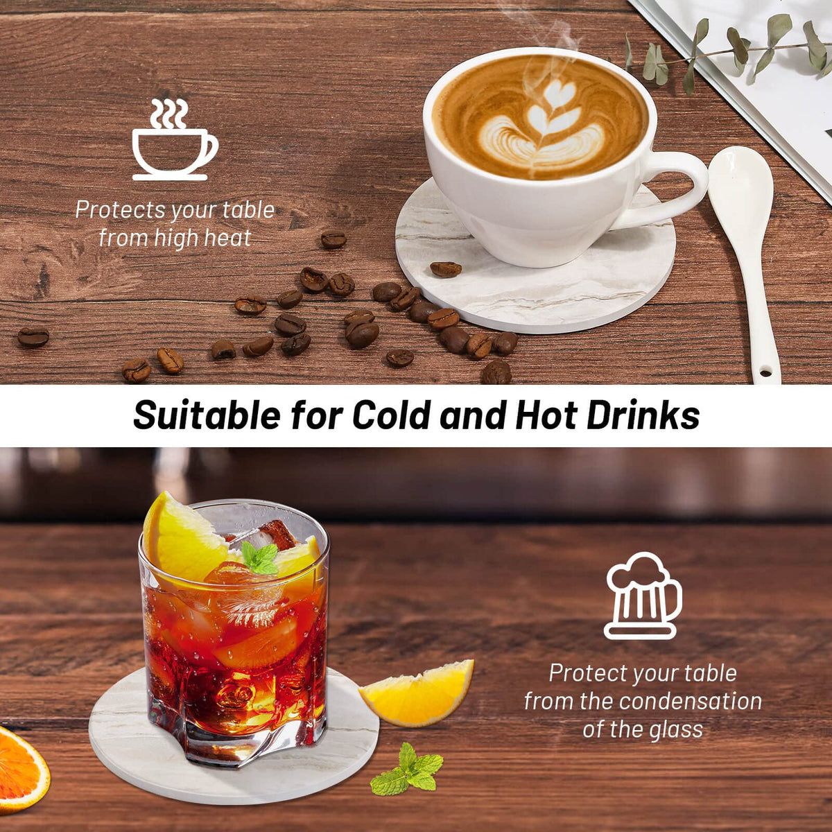 Caffox coaster absorbs moisture quickly to keep surfaces dry